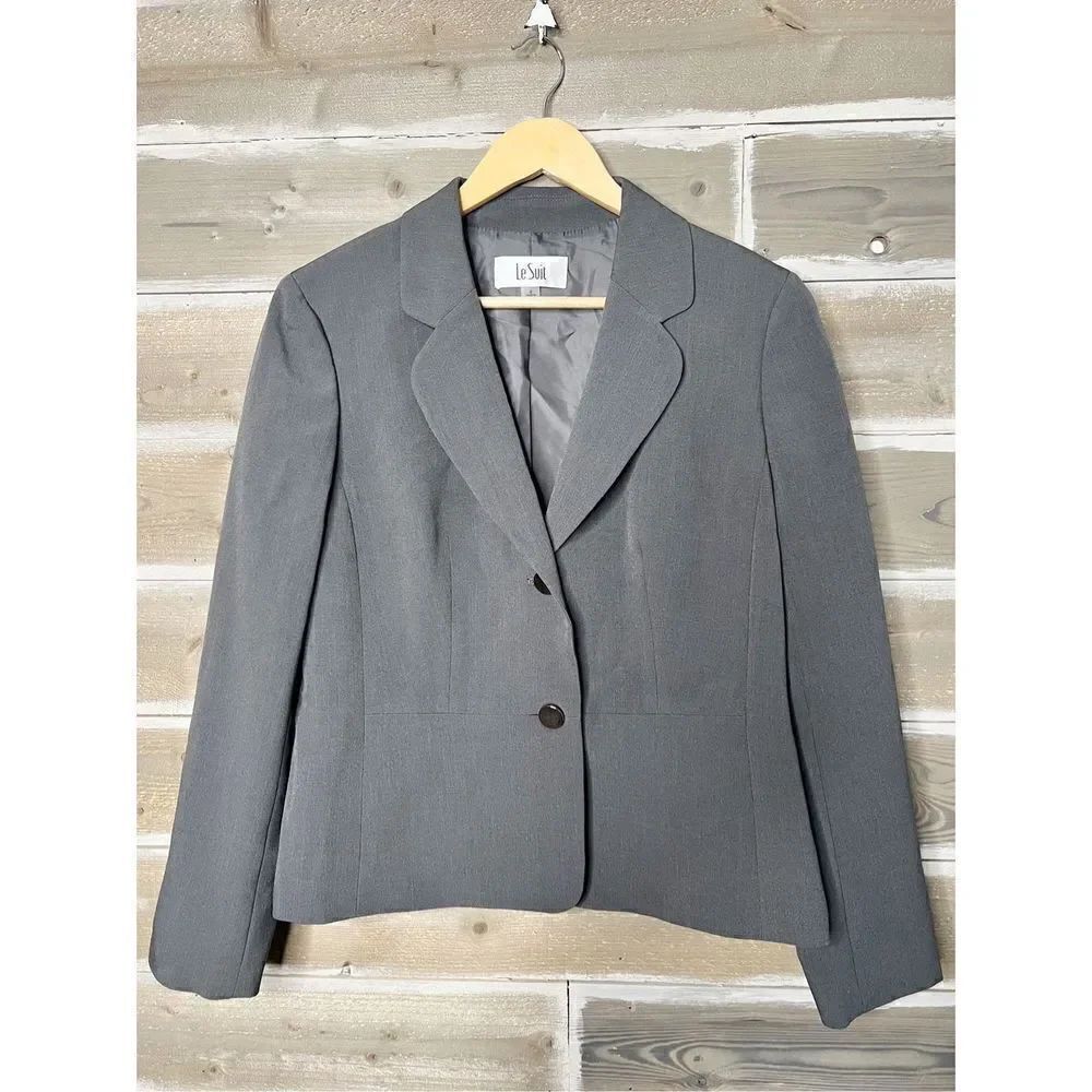 Le Suit 2-Button Front Long-Sleeve Gray Blazer Jacket Size 8